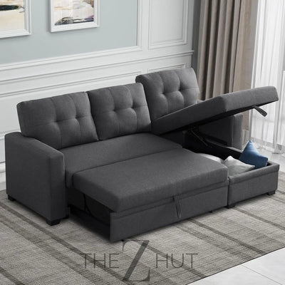 Reversible Sectional Sofa Couch, Sleeper Sofa Bed with Storage Chaise Pull Out Couch for Living Room | Hidden Stroge | Pull Out Bed | Removable Backrest | Linen Fabric, DeepGrey THE Z HUT