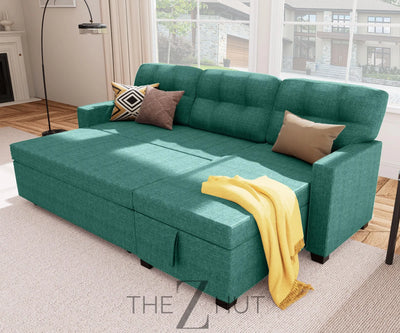 Reversible Sectional Sofa Couch, Sleeper Sofa Bed with Storage Chaise Pull Out Couch for Living Room | Hidden Stroge | Pull Out Bed | Removable Backrest | Linen Fabric, DeepGrey THE Z HUT