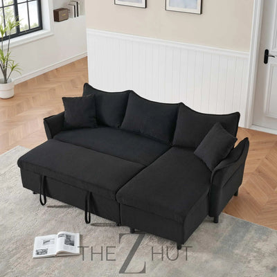 Reversible Sectional Sofa Couch, Sleeper Sofa Bed with Storage Chaise Pull Out Couch for Living Room | Hidden Stroge | Pull Out Bed | Removable Backrest | Linen Fabric, DeepGrey THE Z HUT
