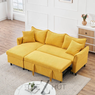 Reversible Sectional Sofa Couch, Sleeper Sofa Bed with Storage Chaise Pull Out Couch for Living Room | Hidden Stroge | Pull Out Bed | Removable Backrest | Linen Fabric, DeepGrey THE Z HUT