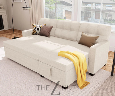 Reversible Sectional Sofa Couch, Sleeper Sofa Bed with Storage Chaise Pull Out Couch for Living Room | Hidden Stroge | Pull Out Bed | Removable Backrest | Linen Fabric, DeepGrey THE Z HUT