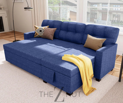 Reversible Sectional Sofa Couch, Sleeper Sofa Bed with Storage Chaise Pull Out Couch for Living Room | Hidden Stroge | Pull Out Bed | Removable Backrest | Linen Fabric, DeepGrey THE Z HUT