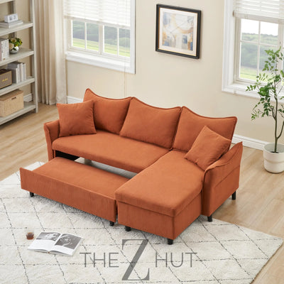 Reversible Sectional Sofa Couch, Sleeper Sofa Bed with Storage Chaise Pull Out Couch for Living Room | Hidden Stroge | Pull Out Bed | Removable Backrest | Linen Fabric, DeepGrey THE Z HUT