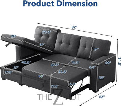 Reversible Sectional Sofa Couch, Sleeper Sofa Bed with Storage Chaise Pull Out Couch for Living Room | Hidden Stroge | Pull Out Bed | Removable Backrest | Linen Fabric, DeepGrey THE Z HUT