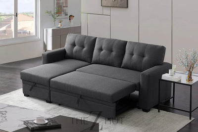 Reversible Sectional Sofa Couch, Sleeper Sofa Bed with Storage Chaise Pull Out Couch for Living Room | Hidden Stroge | Pull Out Bed | Removable Backrest | Linen Fabric, DeepGrey THE Z HUT