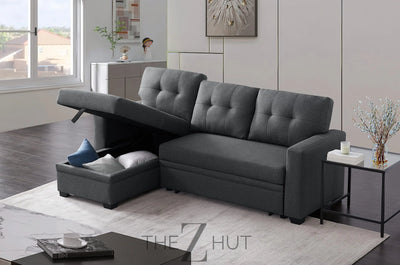 Reversible Sectional Sofa Couch, Sleeper Sofa Bed with Storage Chaise Pull Out Couch for Living Room | Hidden Stroge | Pull Out Bed | Removable Backrest | Linen Fabric, DeepGrey THE Z HUT