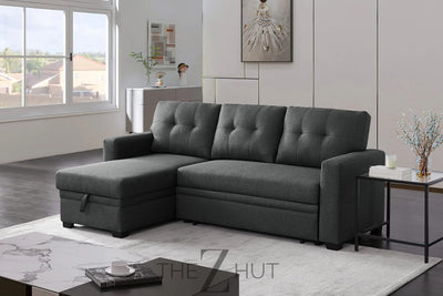 Reversible Sectional Sofa Couch, Sleeper Sofa Bed with Storage Chaise Pull Out Couch for Living Room | Hidden Stroge | Pull Out Bed | Removable Backrest | Linen Fabric, DeepGrey THE Z HUT