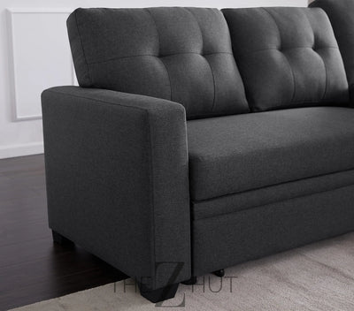 Reversible Sectional Sofa Couch, Sleeper Sofa Bed with Storage Chaise Pull Out Couch for Living Room | Hidden Stroge | Pull Out Bed | Removable Backrest | Linen Fabric, DeepGrey THE Z HUT