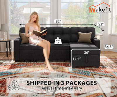 Reversible Sectional Sofa Couch, Sleeper Sofa Bed with Storage Chaise Pull Out Couch for Living Room | Hidden Stroge | Pull Out Bed | Removable Backrest | Linen Fabric, DeepGrey THE Z HUT