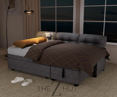 Reversible Sectional Sofa Couch, Sleeper Sofa Bed with Storage Chaise Pull Out Couch for Living Room | Hidden Stroge | Pull Out Bed | Removable Backrest | Linen Fabric, DeepGrey THE Z HUT