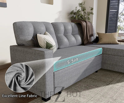 Reversible Sectional Sofa Couch, Sleeper Sofa Bed with Storage Chaise Pull Out Couch for Living Room | Hidden Stroge | Pull Out Bed | Removable Backrest | Linen Fabric, DeepGrey THE Z HUT
