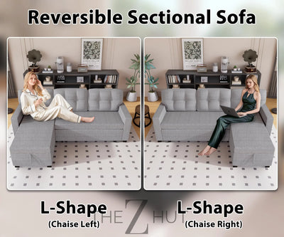 Reversible Sectional Sofa Couch, Sleeper Sofa Bed with Storage Chaise Pull Out Couch for Living Room | Hidden Stroge | Pull Out Bed | Removable Backrest | Linen Fabric, DeepGrey THE Z HUT