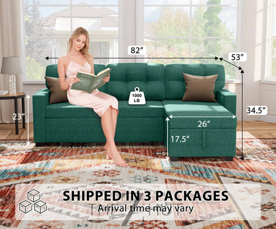 Reversible Sectional Sofa Couch, Sleeper Sofa Bed with Storage Chaise Pull Out Couch for Living Room | Hidden Stroge | Pull Out Bed | Removable Backrest | Linen Fabric, DeepGrey THE Z HUT