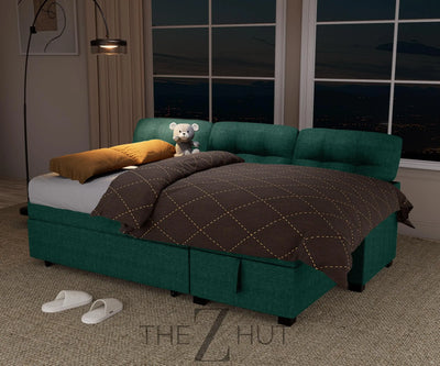 Reversible Sectional Sofa Couch, Sleeper Sofa Bed with Storage Chaise Pull Out Couch for Living Room | Hidden Stroge | Pull Out Bed | Removable Backrest | Linen Fabric, DeepGrey THE Z HUT