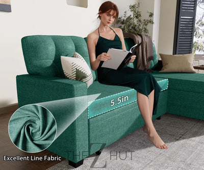 Reversible Sectional Sofa Couch, Sleeper Sofa Bed with Storage Chaise Pull Out Couch for Living Room | Hidden Stroge | Pull Out Bed | Removable Backrest | Linen Fabric, DeepGrey THE Z HUT