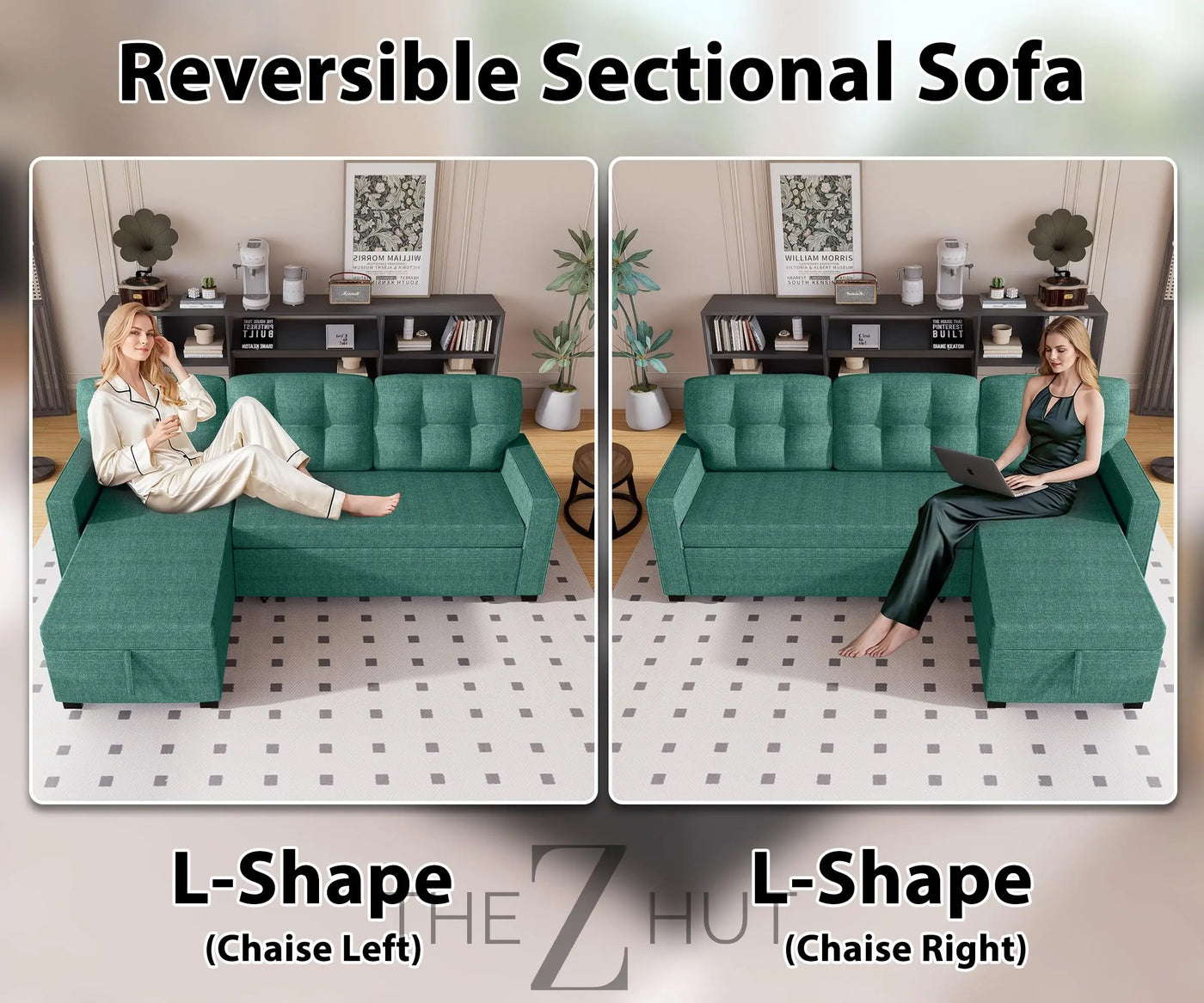 Reversible Sectional Sofa Couch, Sleeper Sofa Bed with Storage Chaise Pull Out Couch for Living Room | Hidden Stroge | Pull Out Bed | Removable Backrest | Linen Fabric, DeepGrey THE Z HUT