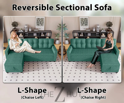 Reversible Sectional Sofa Couch, Sleeper Sofa Bed with Storage Chaise Pull Out Couch for Living Room | Hidden Stroge | Pull Out Bed | Removable Backrest | Linen Fabric, DeepGrey THE Z HUT