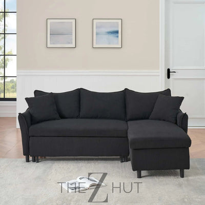 Reversible Sectional Sofa Couch, Sleeper Sofa Bed with Storage Chaise Pull Out Couch for Living Room | Hidden Stroge | Pull Out Bed | Removable Backrest | Linen Fabric, DeepGrey THE Z HUT