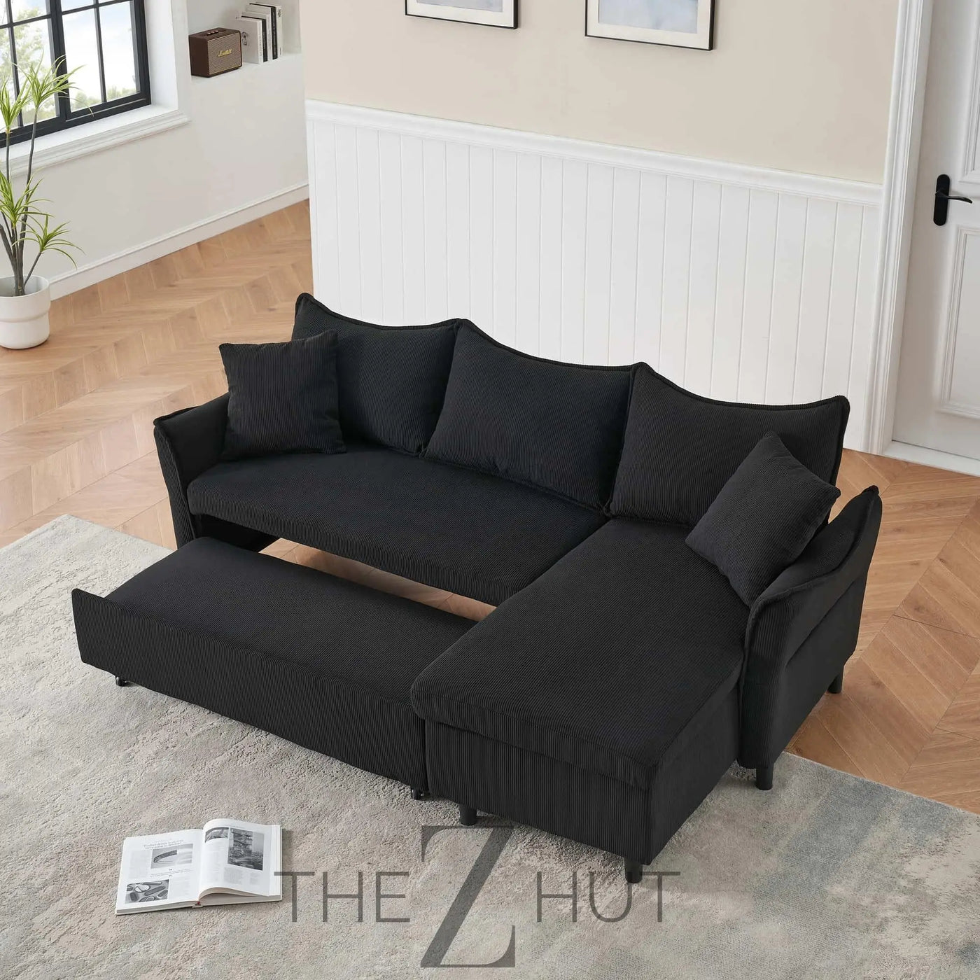 Reversible Sectional Sofa Couch, Sleeper Sofa Bed with Storage Chaise Pull Out Couch for Living Room | Hidden Stroge | Pull Out Bed | Removable Backrest | Linen Fabric, DeepGrey THE Z HUT