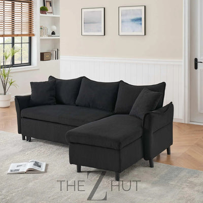 Reversible Sectional Sofa Couch, Sleeper Sofa Bed with Storage Chaise Pull Out Couch for Living Room | Hidden Stroge | Pull Out Bed | Removable Backrest | Linen Fabric, DeepGrey THE Z HUT