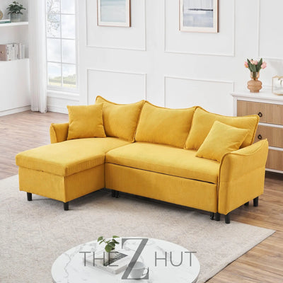 Reversible Sectional Sofa Couch, Sleeper Sofa Bed with Storage Chaise Pull Out Couch for Living Room | Hidden Stroge | Pull Out Bed | Removable Backrest | Linen Fabric, DeepGrey THE Z HUT