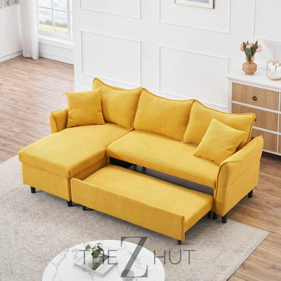 Reversible Sectional Sofa Couch, Sleeper Sofa Bed with Storage Chaise Pull Out Couch for Living Room | Hidden Stroge | Pull Out Bed | Removable Backrest | Linen Fabric, DeepGrey THE Z HUT