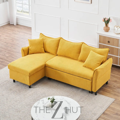 Reversible Sectional Sofa Couch, Sleeper Sofa Bed with Storage Chaise Pull Out Couch for Living Room | Hidden Stroge | Pull Out Bed | Removable Backrest | Linen Fabric, DeepGrey THE Z HUT