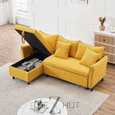Reversible Sectional Sofa Couch, Sleeper Sofa Bed with Storage Chaise Pull Out Couch for Living Room | Hidden Stroge | Pull Out Bed | Removable Backrest | Linen Fabric, DeepGrey THE Z HUT