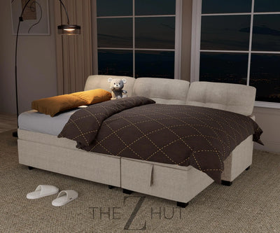 Reversible Sectional Sofa Couch, Sleeper Sofa Bed with Storage Chaise Pull Out Couch for Living Room | Hidden Stroge | Pull Out Bed | Removable Backrest | Linen Fabric, DeepGrey THE Z HUT