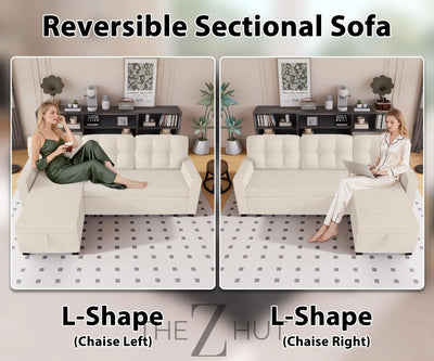 Reversible Sectional Sofa Couch, Sleeper Sofa Bed with Storage Chaise Pull Out Couch for Living Room | Hidden Stroge | Pull Out Bed | Removable Backrest | Linen Fabric, DeepGrey THE Z HUT