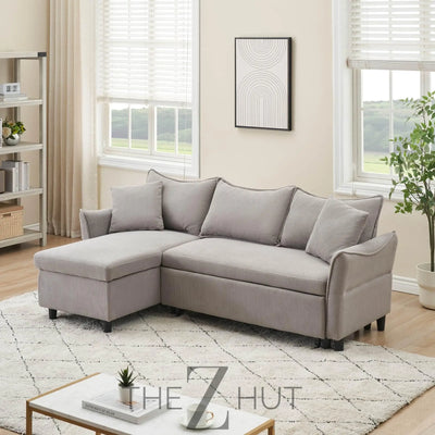 Reversible Sectional Sofa Couch, Sleeper Sofa Bed with Storage Chaise Pull Out Couch for Living Room | Hidden Stroge | Pull Out Bed | Removable Backrest | Linen Fabric, DeepGrey THE Z HUT