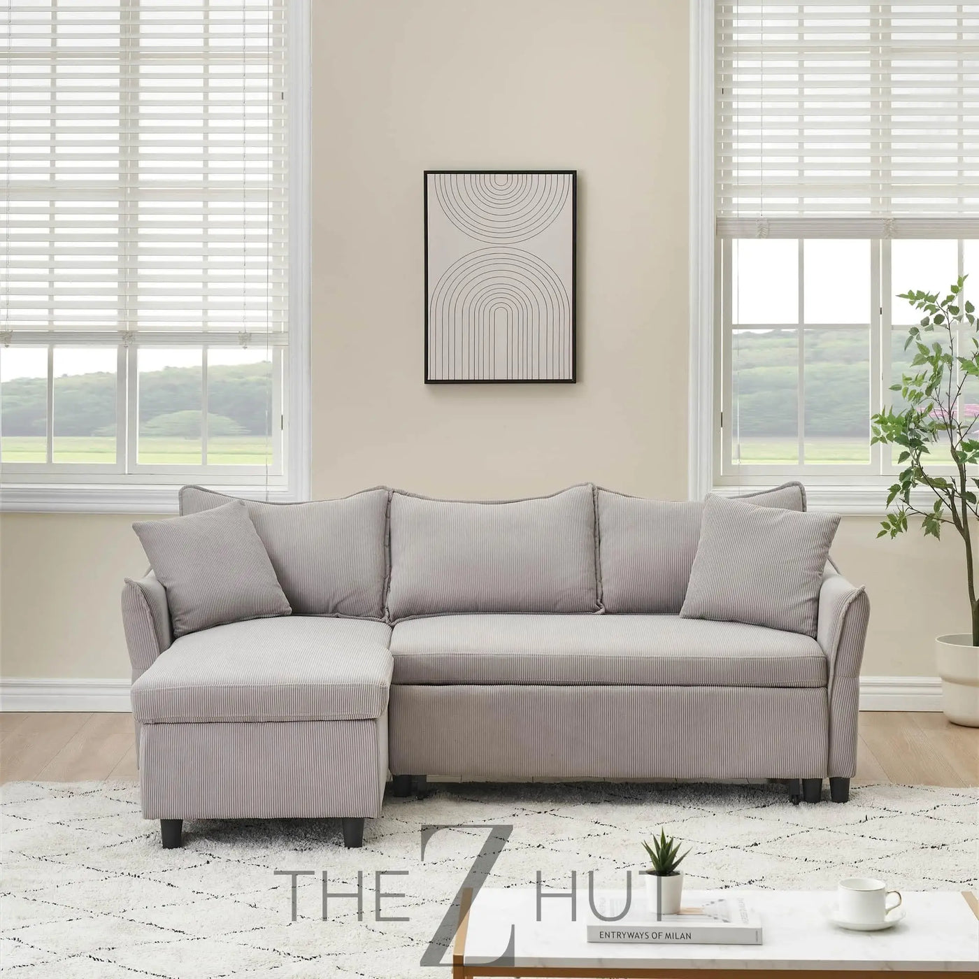 Reversible Sectional Sofa Couch, Sleeper Sofa Bed with Storage Chaise Pull Out Couch for Living Room | Hidden Stroge | Pull Out Bed | Removable Backrest | Linen Fabric, DeepGrey THE Z HUT