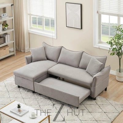 Reversible Sectional Sofa Couch, Sleeper Sofa Bed with Storage Chaise Pull Out Couch for Living Room | Hidden Stroge | Pull Out Bed | Removable Backrest | Linen Fabric, DeepGrey THE Z HUT