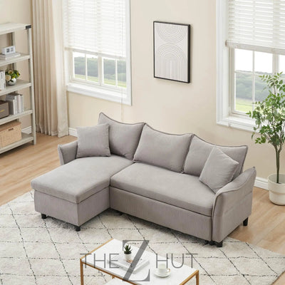 Reversible Sectional Sofa Couch, Sleeper Sofa Bed with Storage Chaise Pull Out Couch for Living Room | Hidden Stroge | Pull Out Bed | Removable Backrest | Linen Fabric, DeepGrey THE Z HUT