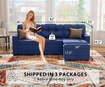 Reversible Sectional Sofa Couch, Sleeper Sofa Bed with Storage Chaise Pull Out Couch for Living Room | Hidden Stroge | Pull Out Bed | Removable Backrest | Linen Fabric, DeepGrey THE Z HUT