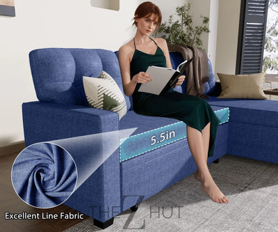 Reversible Sectional Sofa Couch, Sleeper Sofa Bed with Storage Chaise Pull Out Couch for Living Room | Hidden Stroge | Pull Out Bed | Removable Backrest | Linen Fabric, DeepGrey THE Z HUT