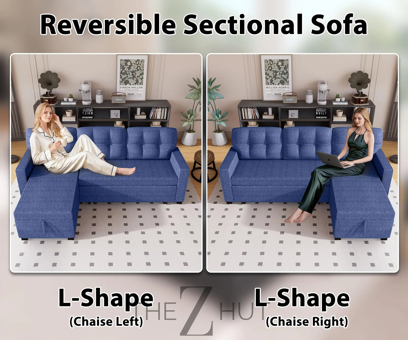 Reversible Sectional Sofa Couch, Sleeper Sofa Bed with Storage Chaise Pull Out Couch for Living Room | Hidden Stroge | Pull Out Bed | Removable Backrest | Linen Fabric, DeepGrey THE Z HUT