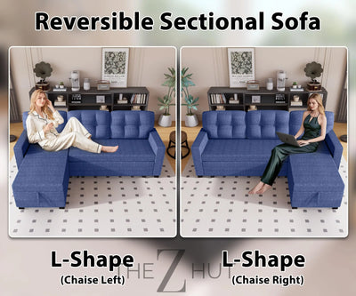 Reversible Sectional Sofa Couch, Sleeper Sofa Bed with Storage Chaise Pull Out Couch for Living Room | Hidden Stroge | Pull Out Bed | Removable Backrest | Linen Fabric, DeepGrey THE Z HUT