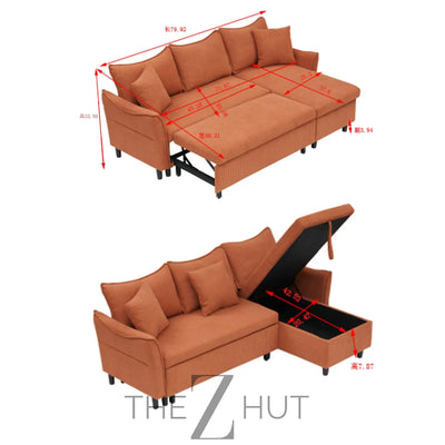 Reversible Sectional Sofa Couch, Sleeper Sofa Bed with Storage Chaise Pull Out Couch for Living Room | Hidden Stroge | Pull Out Bed | Removable Backrest | Linen Fabric, DeepGrey THE Z HUT
