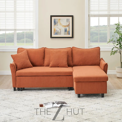 Reversible Sectional Sofa Couch, Sleeper Sofa Bed with Storage Chaise Pull Out Couch for Living Room | Hidden Stroge | Pull Out Bed | Removable Backrest | Linen Fabric, DeepGrey THE Z HUT