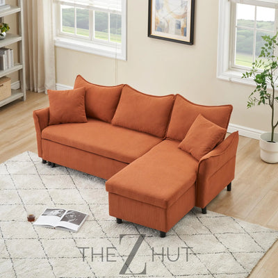 Reversible Sectional Sofa Couch, Sleeper Sofa Bed with Storage Chaise Pull Out Couch for Living Room | Hidden Stroge | Pull Out Bed | Removable Backrest | Linen Fabric, DeepGrey THE Z HUT