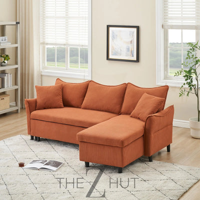 Reversible Sectional Sofa Couch, Sleeper Sofa Bed with Storage Chaise Pull Out Couch for Living Room | Hidden Stroge | Pull Out Bed | Removable Backrest | Linen Fabric, DeepGrey THE Z HUT