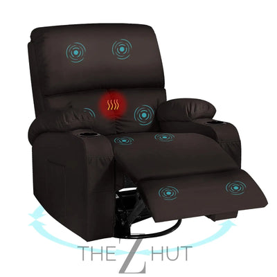 Rocking Recliner Chair, Massage Rocker Recliner Chair with Vibration Massage and Heat,360° Swivel Recliner Chairs, Living Room, Bedroom, Nursery, RV, Brown THE Z HUT