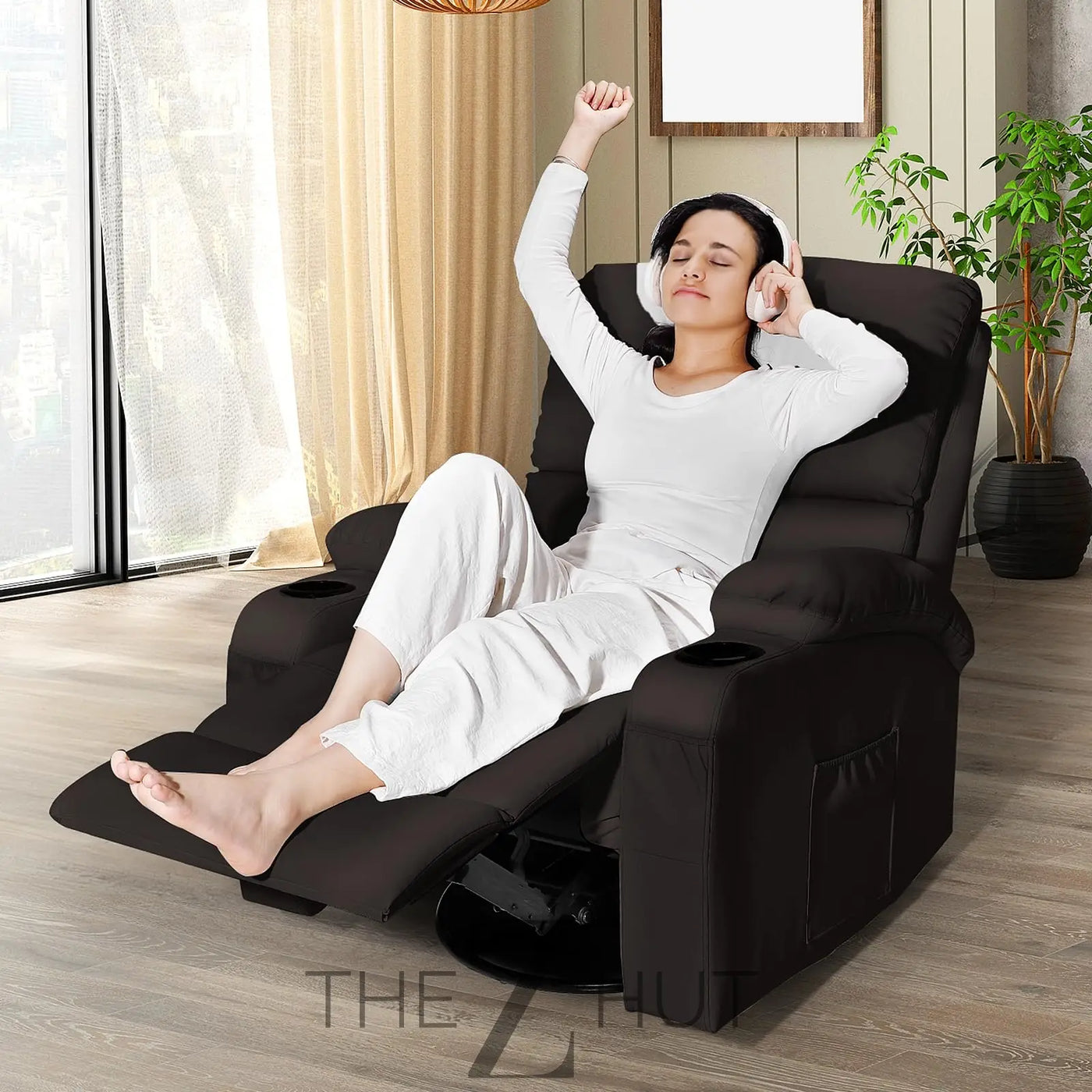 Rocking Recliner Chair, Massage Rocker Recliner Chair with Vibration Massage and Heat,360° Swivel Recliner Chairs, Living Room, Bedroom, Nursery, RV, Brown THE Z HUT