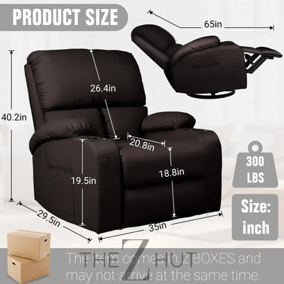 Rocking Recliner Chair, Massage Rocker Recliner Chair with Vibration Massage and Heat,360° Swivel Recliner Chairs, Living Room, Bedroom, Nursery, RV, Brown THE Z HUT