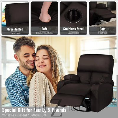 Rocking Recliner Chair, Massage Rocker Recliner Chair with Vibration Massage and Heat,360° Swivel Recliner Chairs, Living Room, Bedroom, Nursery, RV, Brown THE Z HUT