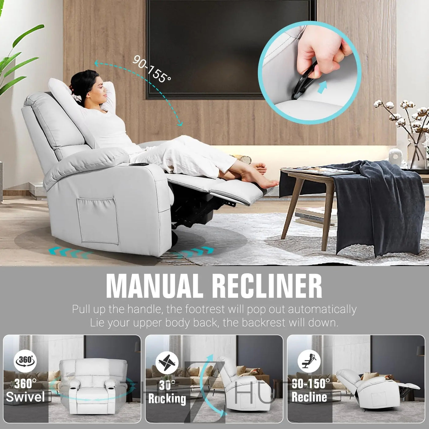 Rocking Recliner Chair, Massage Rocker Recliner Chair with Vibration Massage and Heat,360° Swivel Recliner Chairs, Living Room, Bedroom, Nursery, RV, Brown THE Z HUT