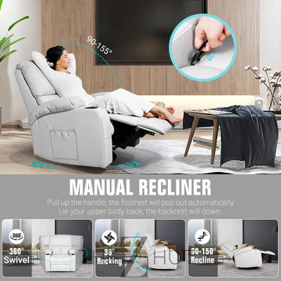Rocking Recliner Chair, Massage Rocker Recliner Chair with Vibration Massage and Heat,360° Swivel Recliner Chairs, Living Room, Bedroom, Nursery, RV, Brown THE Z HUT