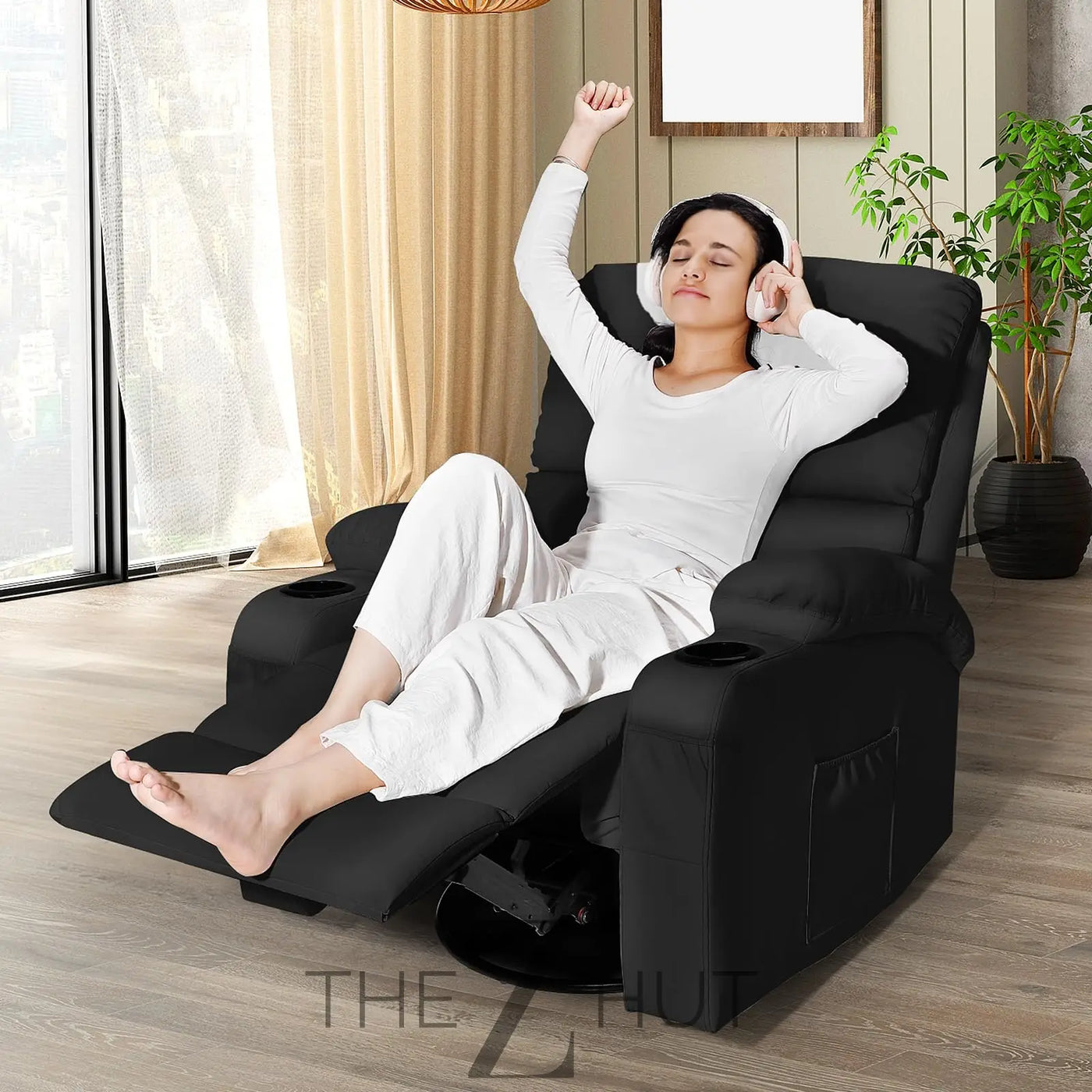 Rocking Recliner Chair, Massage Rocker Recliner Chair with Vibration Massage and Heat,360° Swivel Recliner Chairs, Living Room, Bedroom, Nursery, RV, Brown THE Z HUT