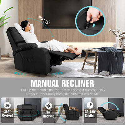 Rocking Recliner Chair, Massage Rocker Recliner Chair with Vibration Massage and Heat,360° Swivel Recliner Chairs, Living Room, Bedroom, Nursery, RV, Brown THE Z HUT